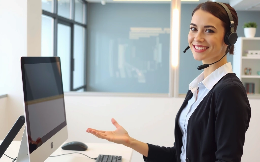 A friendly customer service representative answering questions, symbolizing support and communication regarding terms.