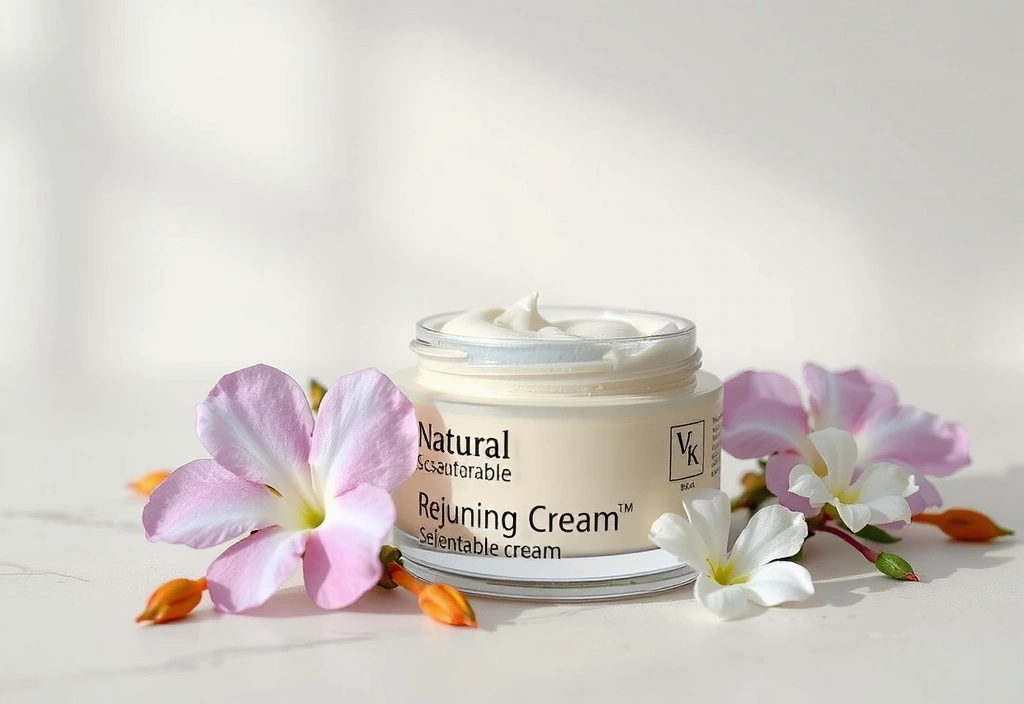 Elegant Radiant Renewal Peptide Cream jar with delicate floral elements and soft lighting